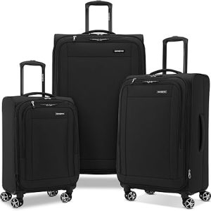 Gloventra Saire LTE Softside Expandable Luggage with Spinner Wheels, Black, 3-Piece Set